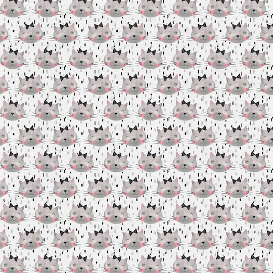 Fabric Editions White Kitten Faces Cotton Fabric